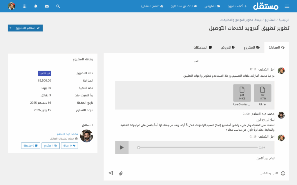لقطة شاشة لصفقة المشروع على مستقل